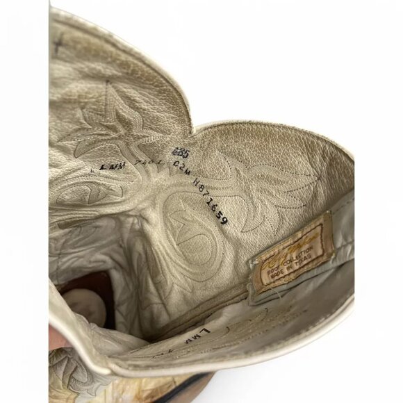 Larry Mahan Leather Ivory Western Biker Cowboy Boots Men's 8.5 D Vintage - Picture 10 of 13